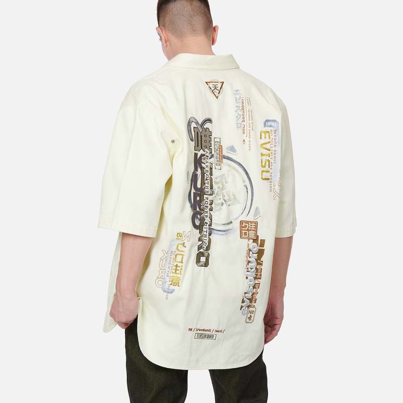 Shop EVISU Chaqueta Camisa Patrón Japonés 23SS con Diseño de Logo Floral. 2ESGNM3SJ769LFDN