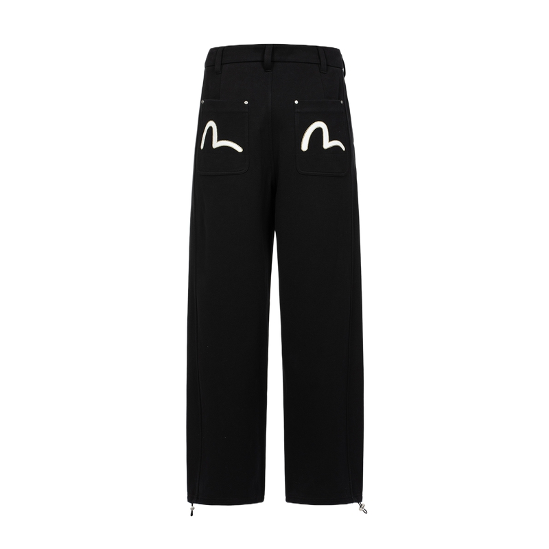EVISU  Black Casual Pants with Seagull Embroidery Design. 2ESHTM4SP7061FFCT