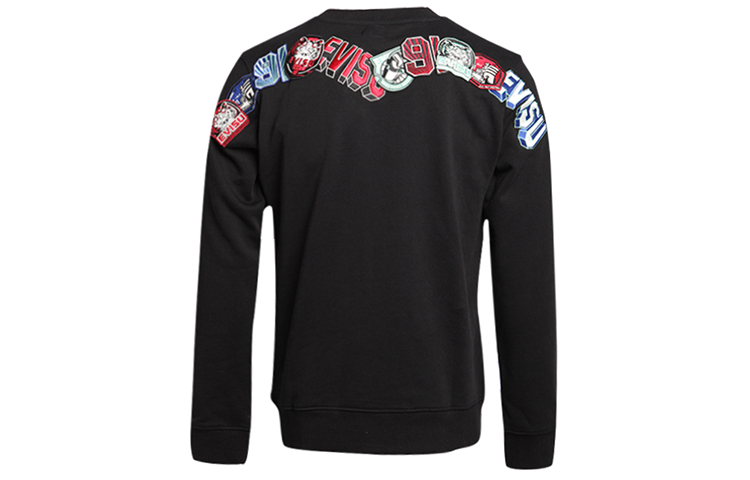 EVISU  Black Crewneck Sweatshirt with Embroidered Mini Daruma Icon. 1EAHTM9SW329XX