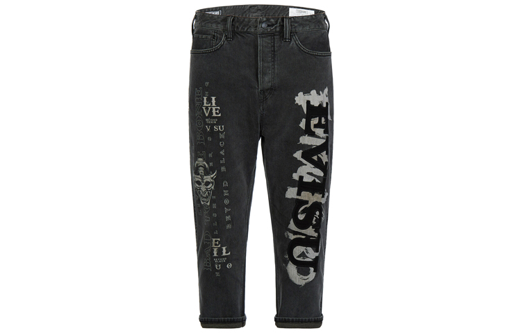 EVISU  Black Cropped Jeans with Letter Embroidery and Print Design. 2ESGNM0JE18027