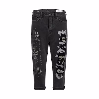 EVISU Black Cropped Jeans with Letter Embroidery and Print Design. 2ESGNM0JE18027