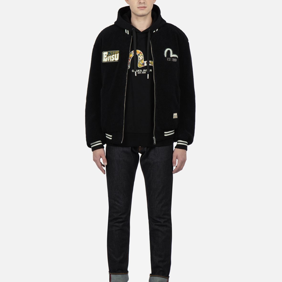 EVISU  Black Daruma Patch Baseball Jacket - Fall/Winter Collection. 2EAHTM2JK741XXPQ 圖 4