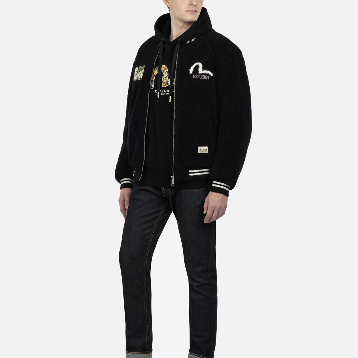 EVISU  Black Daruma Patch Baseball Jacket - Fall/Winter Collection. 2EAHTM2JK741XXPQ 圖 6