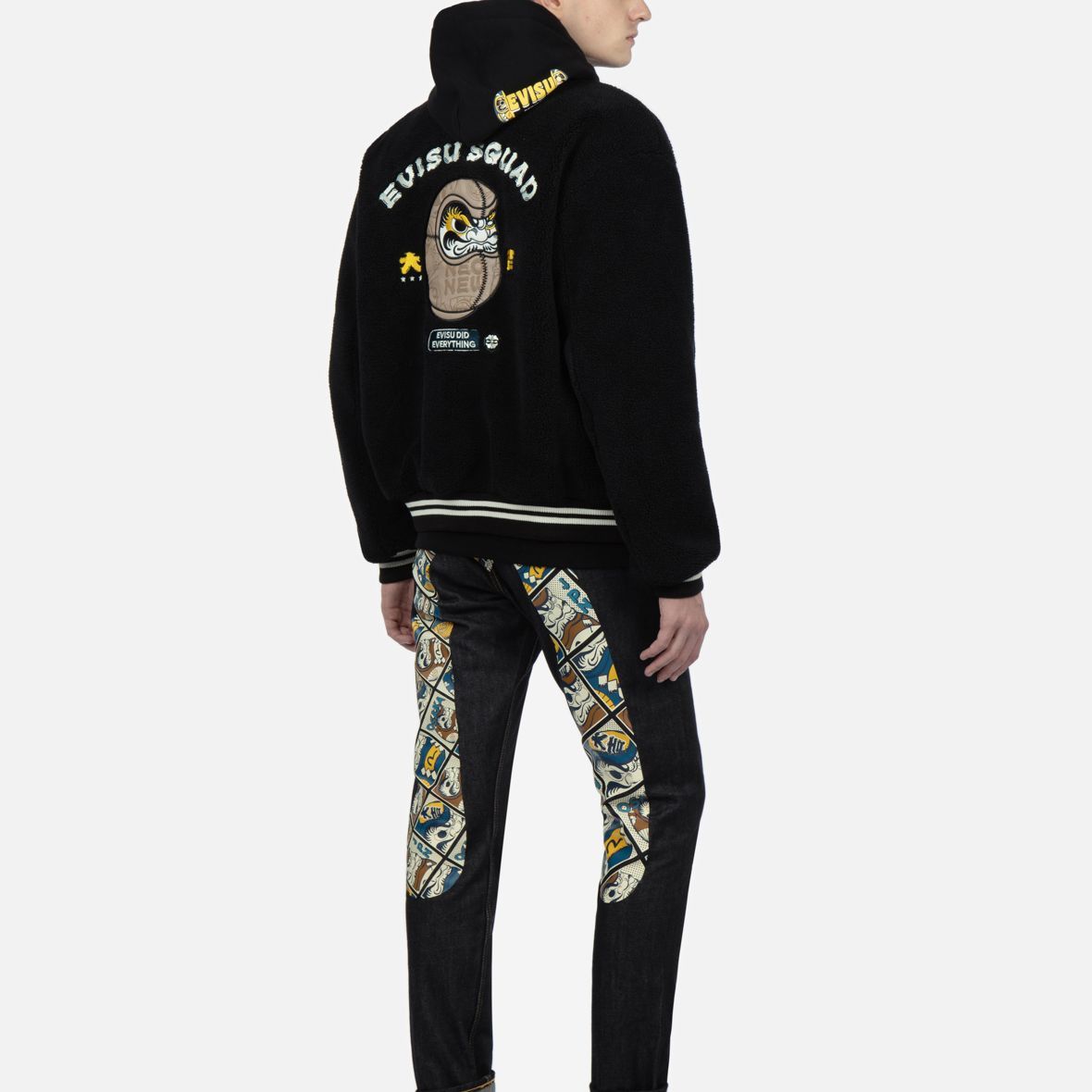 EVISU  Black Daruma Patch Baseball Jacket - Fall/Winter Collection. 2EAHTM2JK741XXPQ 圖 7