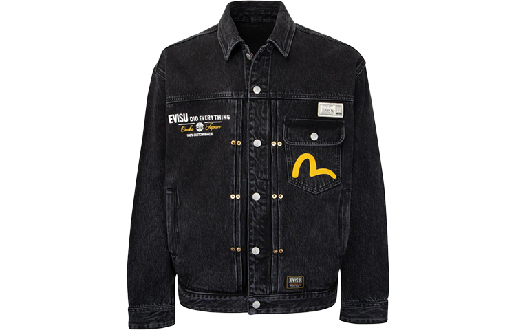 EVISU  Black Denim Jacket with Chinese Character Print. 2EAHTM2DJ714LFCT