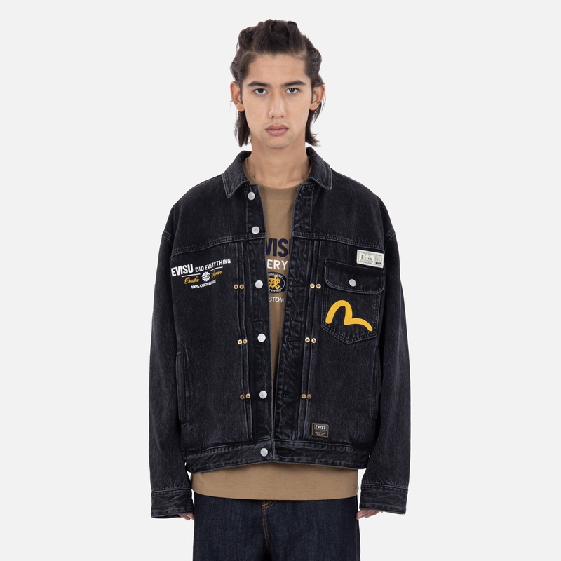 EVISU  Black Denim Jacket with Chinese Character Print. 2EAHTM2DJ714LFCT 圖 4