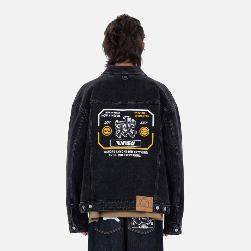 EVISU  Black Denim Jacket with Chinese Character Print. 2EAHTM2DJ714LFCT 圖 5