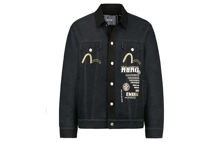 EVISU  Black Denim Jacket with Hannya Ghost Head Logo Print. 2EAGNM0JK757FF