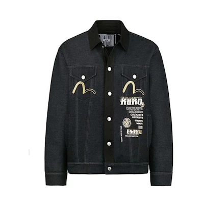 EVISU Black Denim Jacket with Hannya Ghost Head Logo Print. 2EAGNM0JK757FF