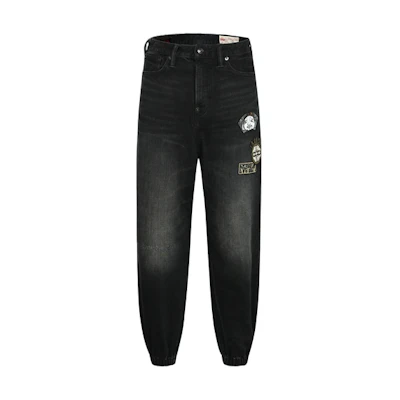 EVISU Black Denim Jeans with Multi-Embroidery Patches & Seagull Print 2ESHTM4JO8030LFDP