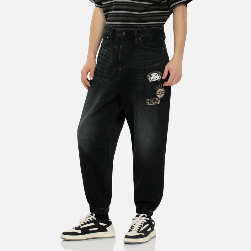 EVISU  Black Denim Jeans with Multi-Embroidery Patches & Seagull Print 2ESHTM4JO8030LFDP 圖 4