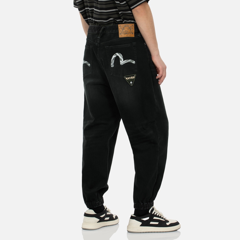 EVISU  Black Denim Jeans with Multi-Embroidery Patches & Seagull Print 2ESHTM4JO8030LFDP 圖 5