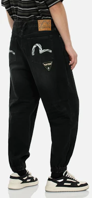 EVISU Black Denim Jeans with Multi-Embroidery Patches & Seagull Print 2ESHTM4JO8030LFDP Purchase EVISU Black Denim Jeans with Multi-Embroidery Patches & Seagull Print 2ESHTM4JO8030LFDP