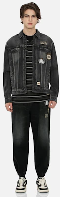 EVISU Black Denim Jeans with Multi-Embroidery Patches & Seagull Print 2ESHTM4JO8030LFDP Details for EVISU Black Denim Jeans with Multi-Embroidery Patches & Seagull Print 2ESHTM4JO8030LFDP