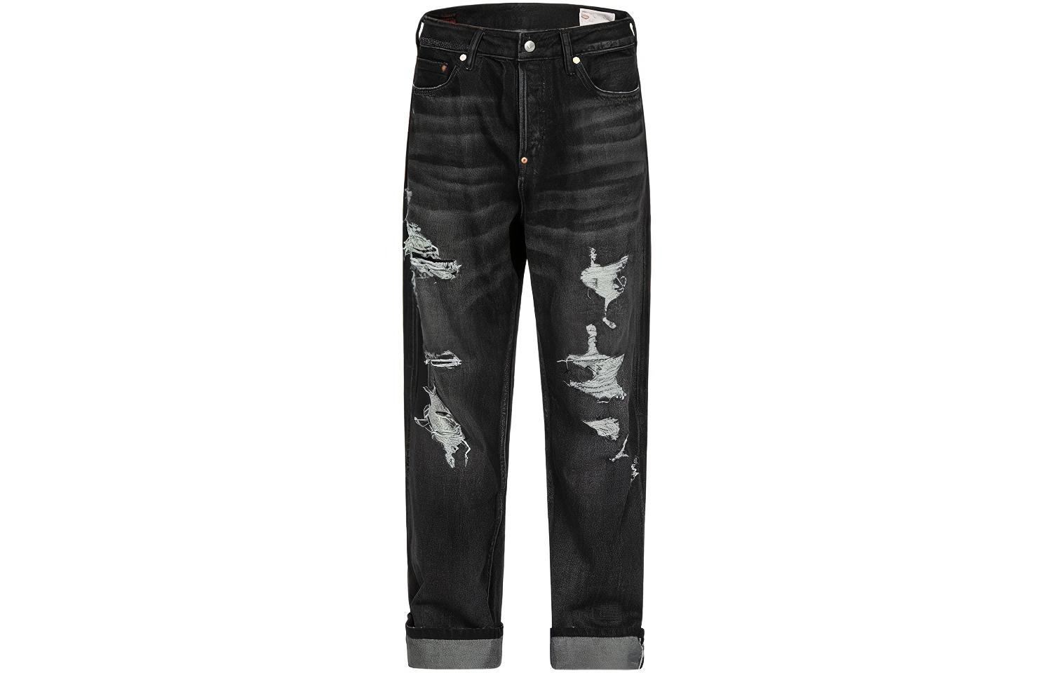 EVISU  Black Distressed Washed Loose-Fit Jeans 2ESHTM3JE229LFCT