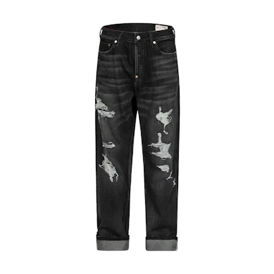 EVISU Black Distressed Washed Loose-Fit Jeans 2ESHTM3JE229LFCT