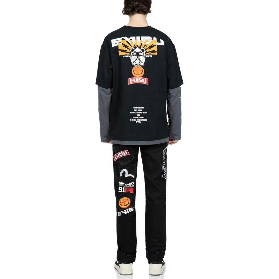 EVISU  Black High-Waisted Straight-Leg Jeans with Letter Print Design. 2ESHTM3JE22210CS-1 圖 5