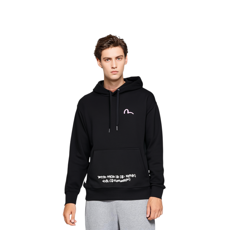 Lookbook 이비수 블랙 로고 자수 후드티. 2EAEBM1SW442LF