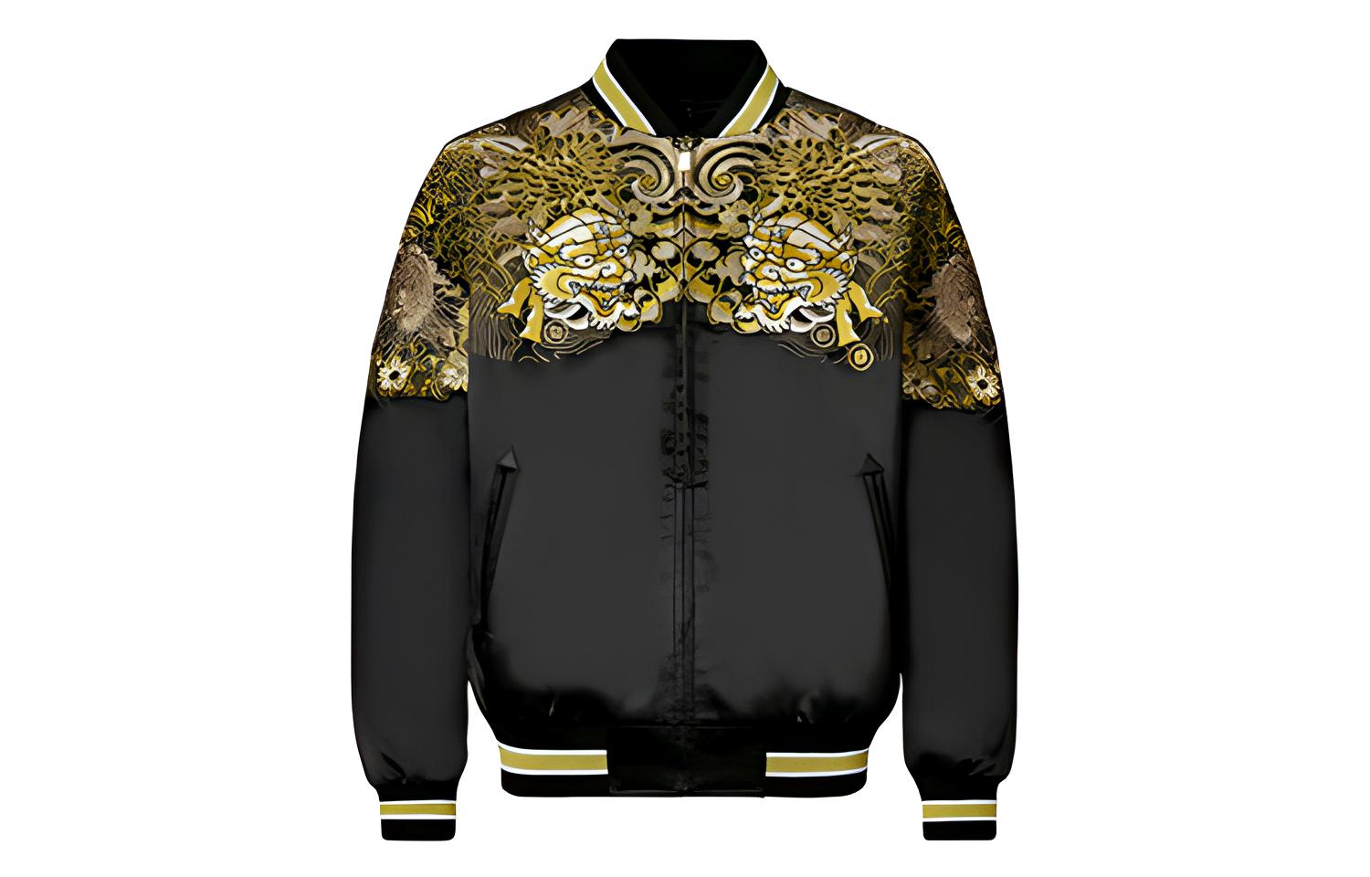 EVISU  Black Jacket with Gold Embroidered Oni Head Design 1EAADM9JK194XX