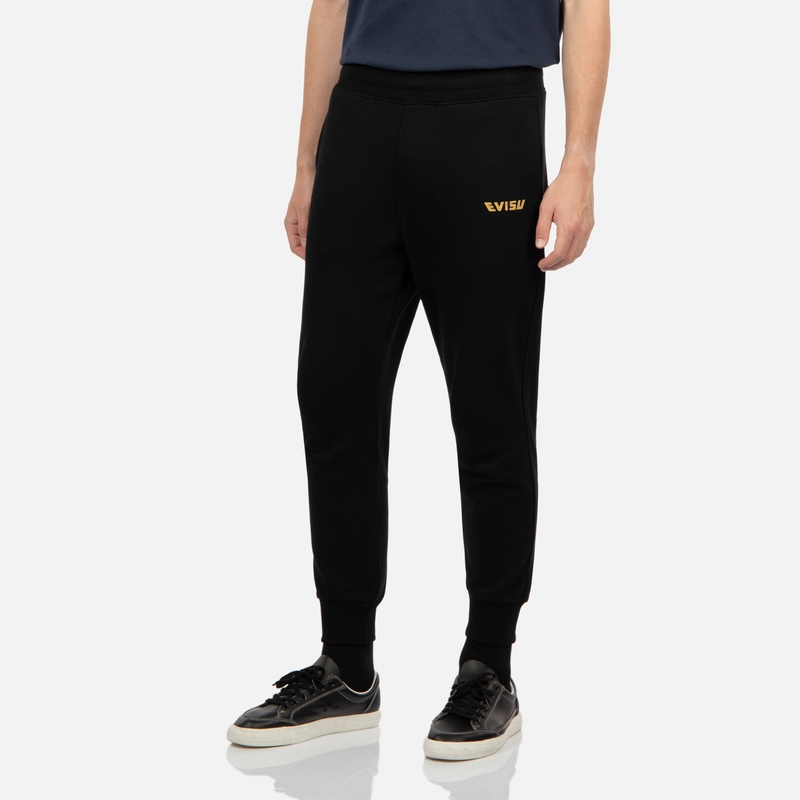 Shop EVISU 黑色大M印花彈性腰圍運動長褲 2EAADM2SP318XXCT