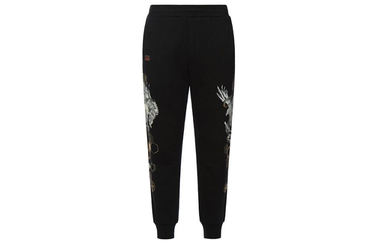 EVISU  Black Joggers with Eagle & Kamon Pattern Print. 2EAHTM0SP482XX