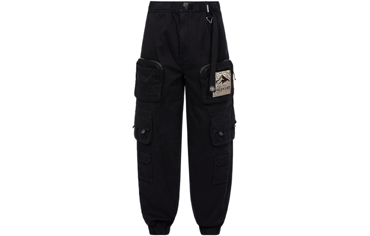 EVISU  Black Loose Fit Multi-Pocket Cargo Pants with Yamagata Crest. 2EAGNM3PO5130XXCT