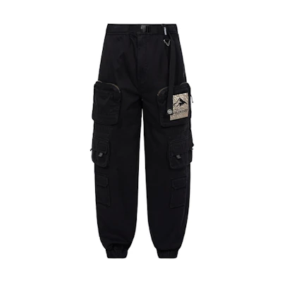 EVISU Black Loose Fit Multi-Pocket Cargo Pants with Yamagata Crest. 2EAGNM3PO5130XXCT