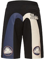 EVISU Black Mid-Waist Athletic Shorts with Colorblock M Logo. 2ESHTM2ST332XXCT EVISU Black Mid-Waist Athletic Shorts with Colorblock M Logo. 2ESHTM2ST332XXCT