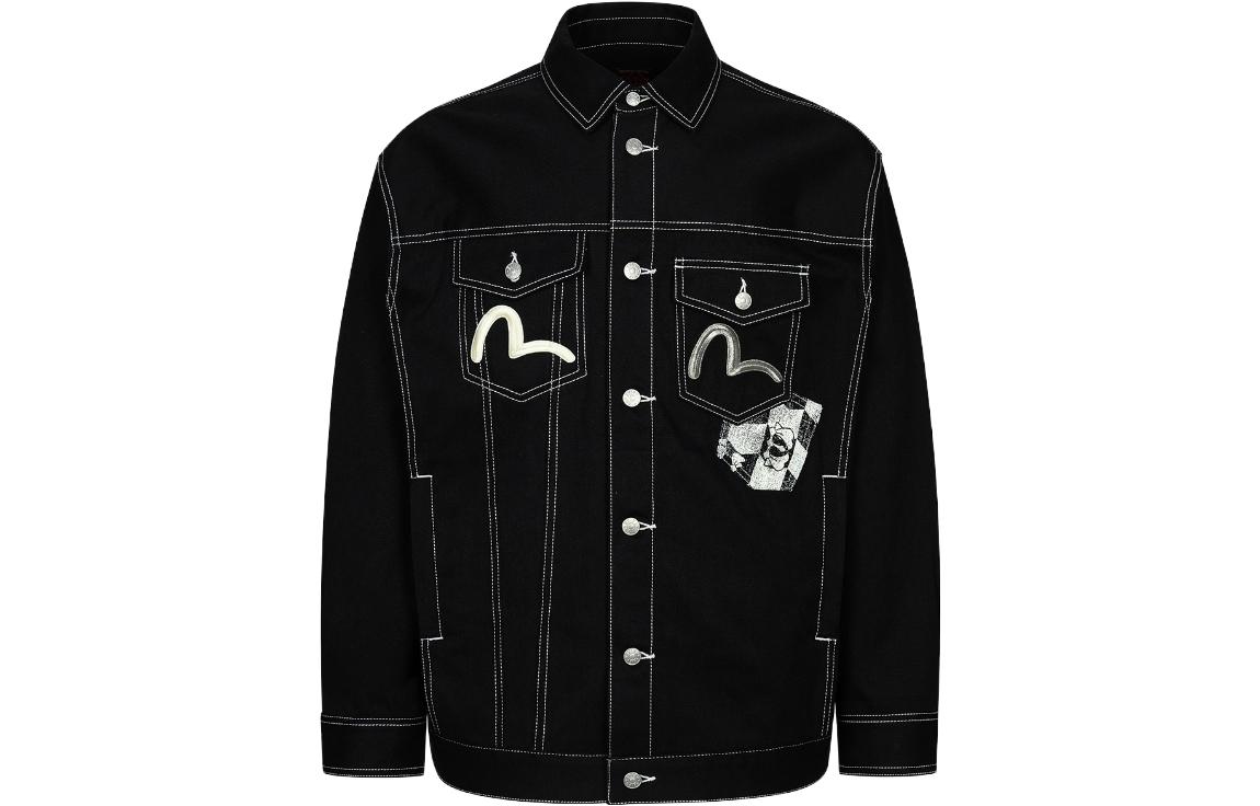 EVISU  Black Multi-Pocket Loose Fit Denim Shirt Jacket 2EAHTM3SJ1026LFDN