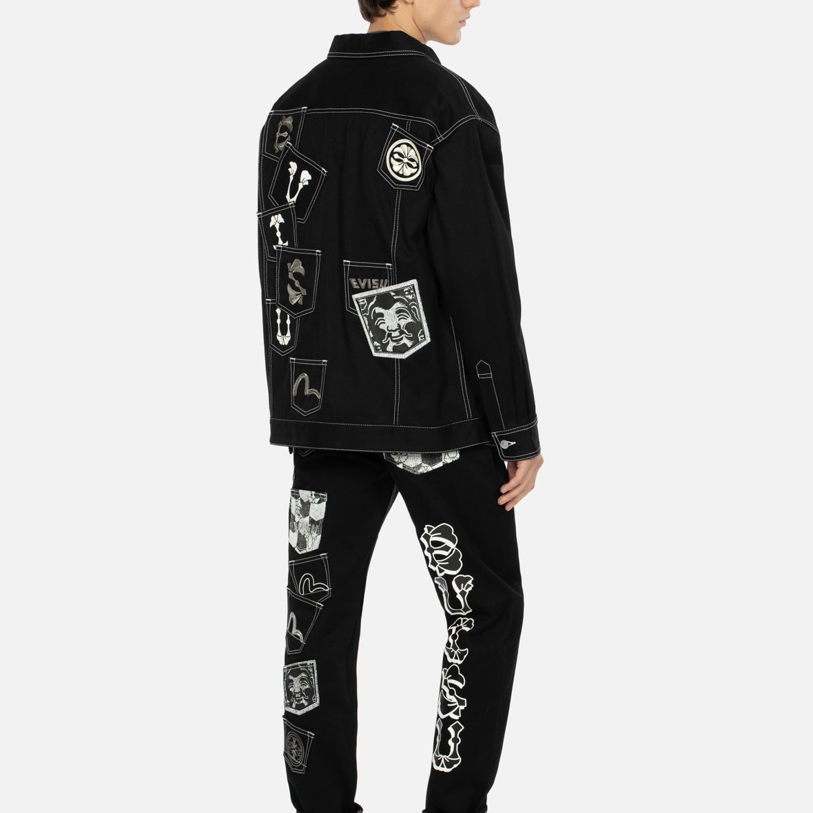 Purchase EVISU ブラック マルチポケット ルーズフィット デニム シャツジャケット 2EAHTM3SJ1026LFDN