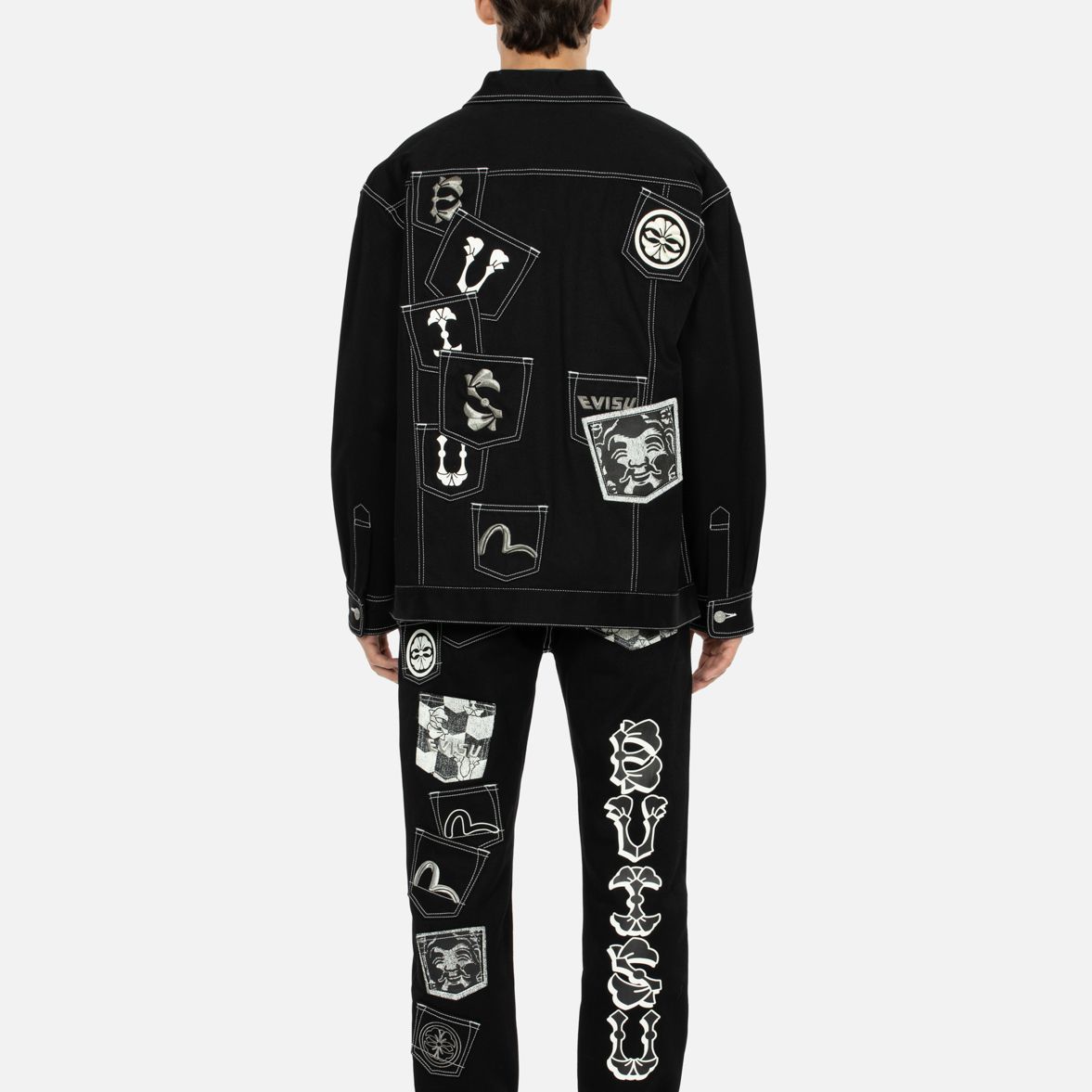 Sizing EVISU ブラック マルチポケット ルーズフィット デニム シャツジャケット 2EAHTM3SJ1026LFDN