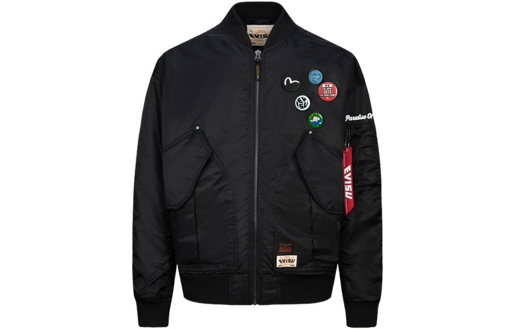 EVISU  Black Padded MA-1 Bomber Jacket with Logo Patch & Seagull Embroidery 2EAHTM3JK8001LFNQ