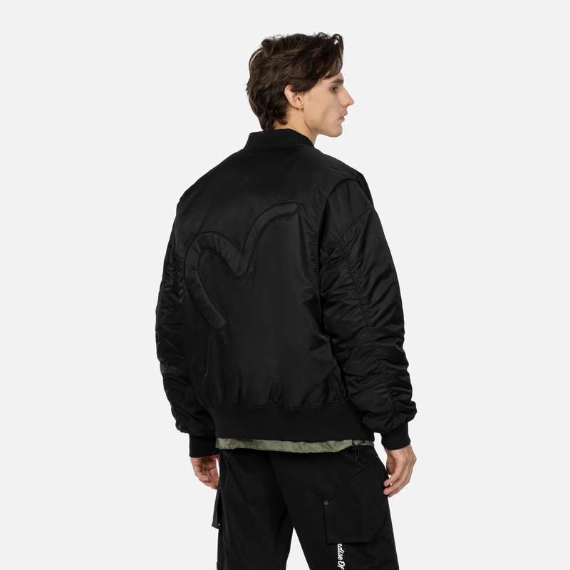 Purchase 에비수 블랙 패딩 MA-1 봄버 자켓 로고 패치 & 갈매기 자수 2EAHTM3JK8001LFNQ