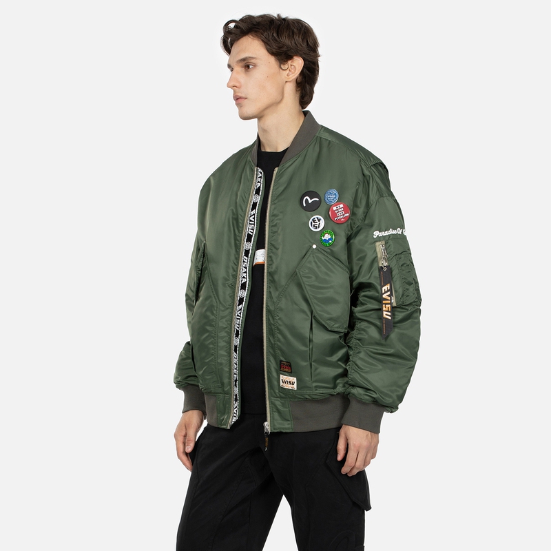 Cheap 에비수 블랙 패딩 MA-1 봄버 자켓 로고 패치 & 갈매기 자수 2EAHTM3JK8001LFNQ