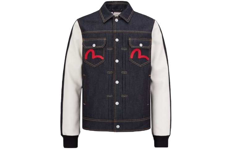 Lookbook EVISU 黑色海鷗雙色鯉魚刺繡牛仔外套 休閒風格 2EAADM1DJ716XXDQ