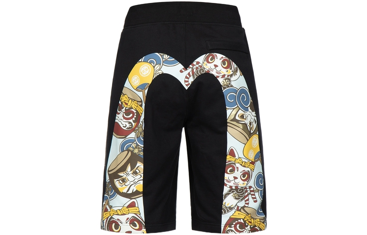 EVISU  Black Shorts with Large Drum Daruma Print 2ESHTM3ST318XXCT