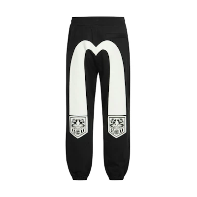 EVISU Black Straight-Leg Sweatpants Pocket Daruma M & Seagull Print 2EAHTM4SP1077STCT