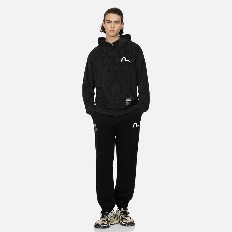 Details for EVISU 黑色直筒運動褲 達摩 M 印口袋 & 海鷗圖案 2EAHTM4SP1077STCT