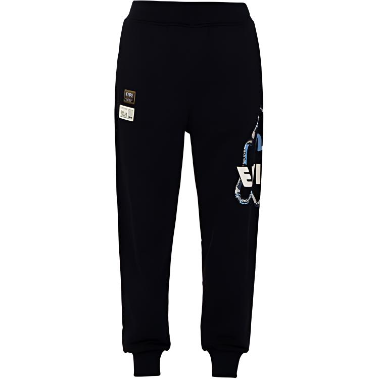 Order EVISU 黑色中腰側條紋佛頭印花運動長褲。 2EAHTM2SP351XXCT