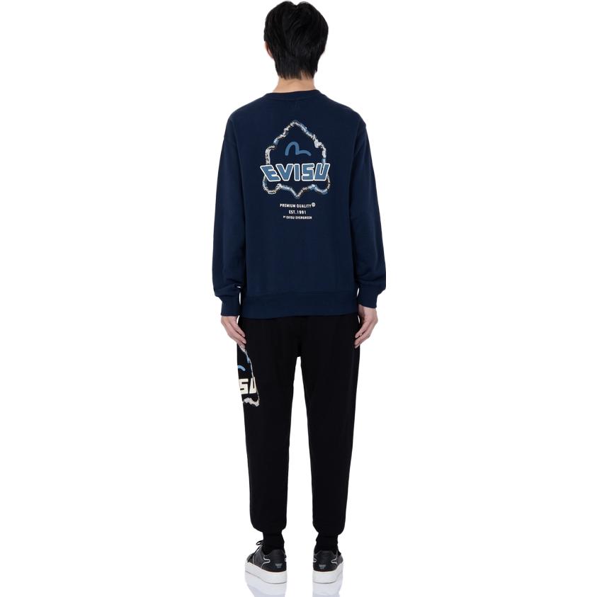 Sizing EVISU 黑色中腰側條紋佛頭印花運動長褲。 2EAHTM2SP351XXCT