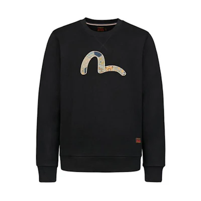 EVISU Black Sweatshirt with Japanese Brocade and Seagull Embroidery 2EAHTM0SW321XX