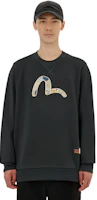 Shop EVISU Black Sweatshirt with Japanese Brocade and Seagull Embroidery 2EAHTM0SW321XX