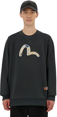 EVISU 黑色日式錦緞海鷗刺繡長袖衛衣 2EAHTM0SW321XX Shop EVISU 黑色日式錦緞海鷗刺繡長袖衛衣 2EAHTM0SW321XX