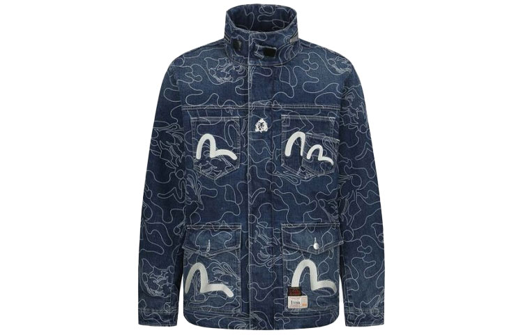 EVISU  Blue Denim Jacket - Camouflage Pattern, Casual Trendy Outdoor Style 2EAHTM1DJ201XXDQ