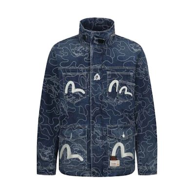 EVISU Blue Denim Jacket - Camouflage Pattern, Casual Trendy Outdoor Style 2EAHTM1DJ201XXDQ