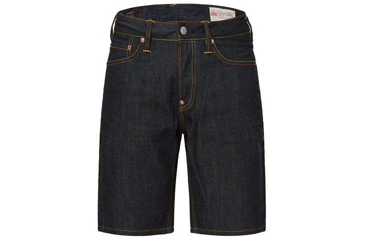 Lookbook EVISU Celana Pendek Denim Biru dengan Print Gunung & Logo M Besar. 2ESHTM1DS201XX