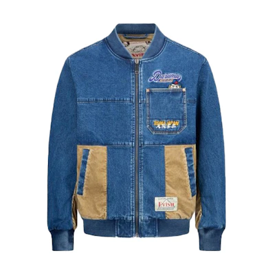EVISU Blue Embroidered Logo Patch Baseball Jacket 2EAHTM1DJ715XXCD