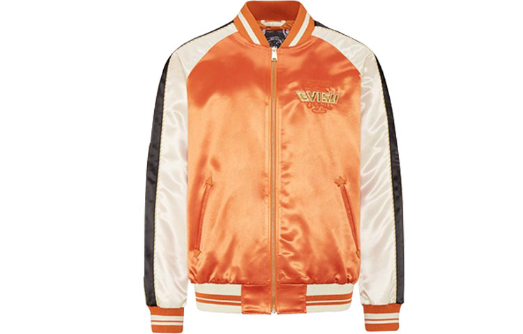EVISU  Brick Color Embroidered Logo Varsity Jacket with Colorblock Design. 2ESHTM1JK704XX