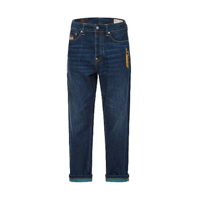 EVISU Buddha Daruma Straight-Leg Jeans in Denim Blue. 2EAHTM1JE115STCT