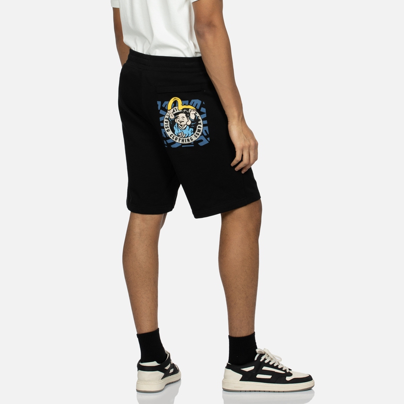 Shop EVISU 仏頭ロゴプリントカジュアルショーツ 2ESHTM4ST1064XXCT